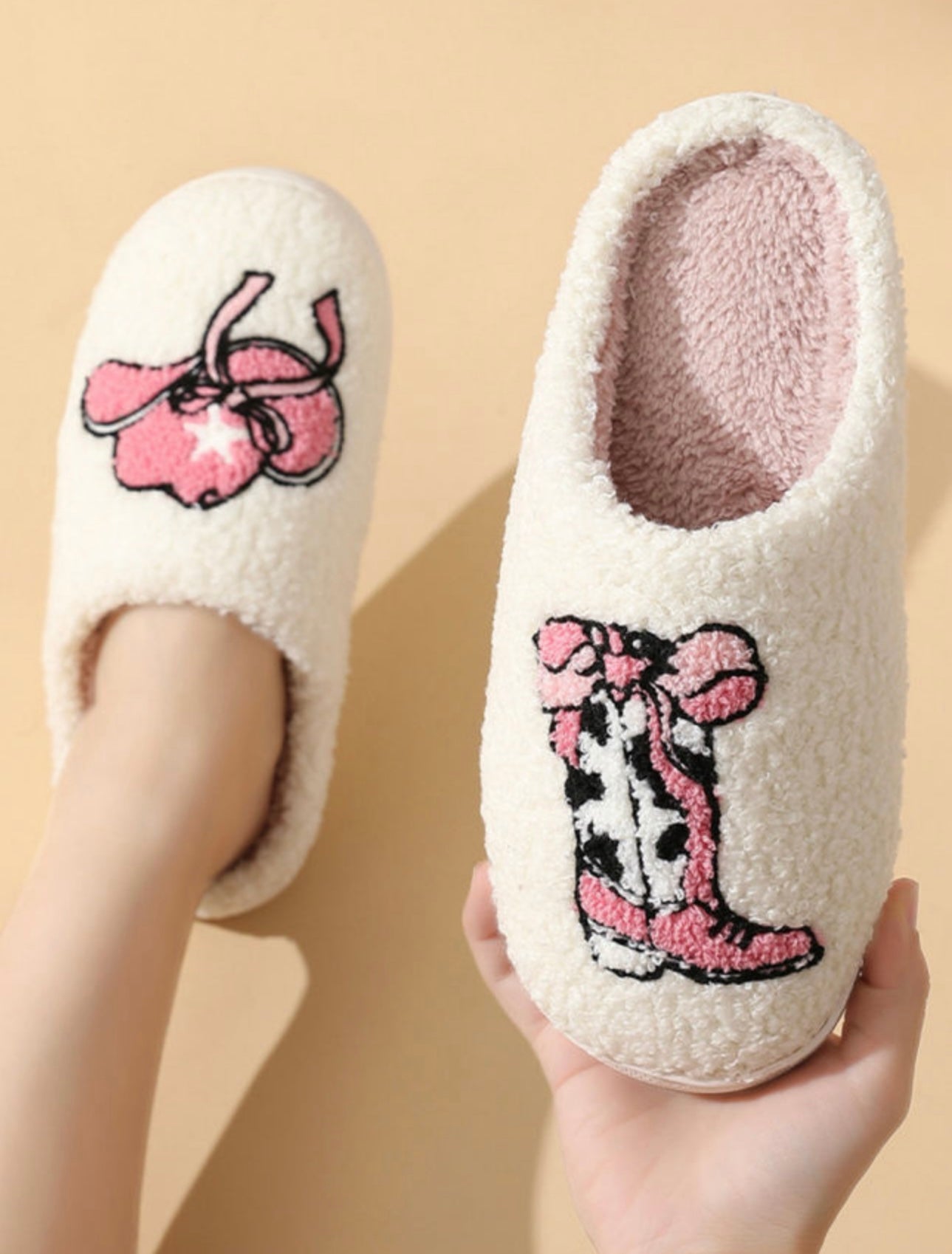 Adorable plush cowgirl slippers